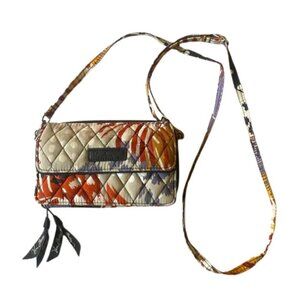 Vera Bradley Quilted Vegan Crossbody Wallet Retired Pattern Painted Feathers